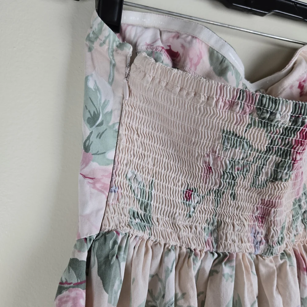 Vintage Urban Outfitters Strapless Floral Midi Dress - Pink and White Size S - Picture 6 of 7